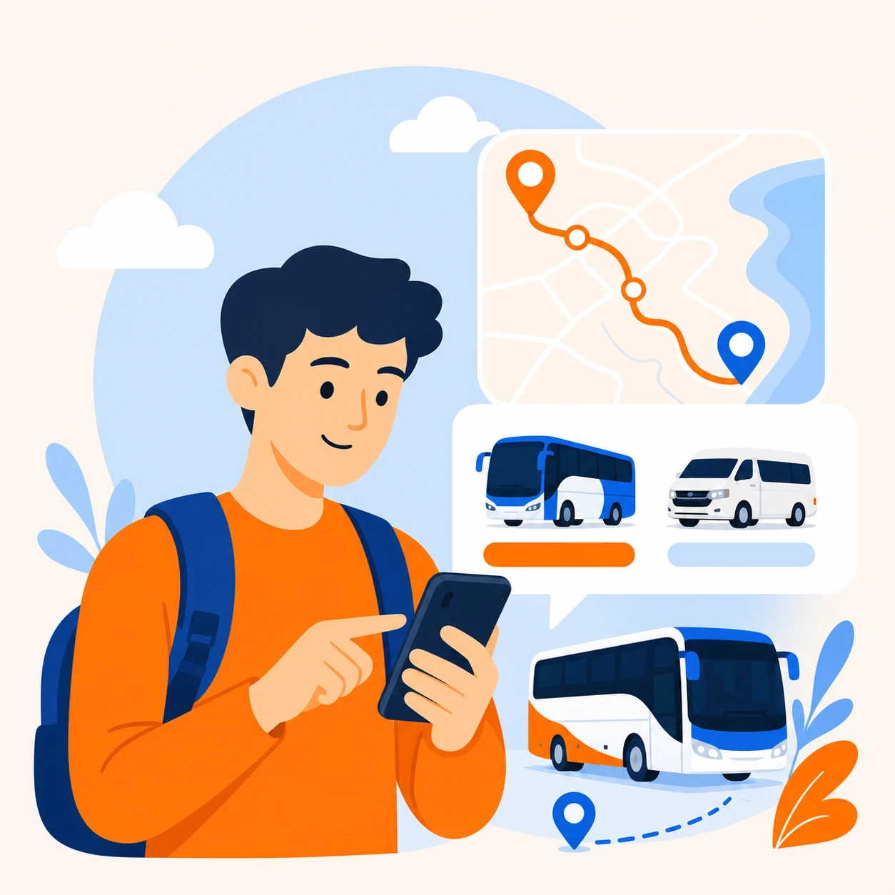 Traveler searching bus and van routes online